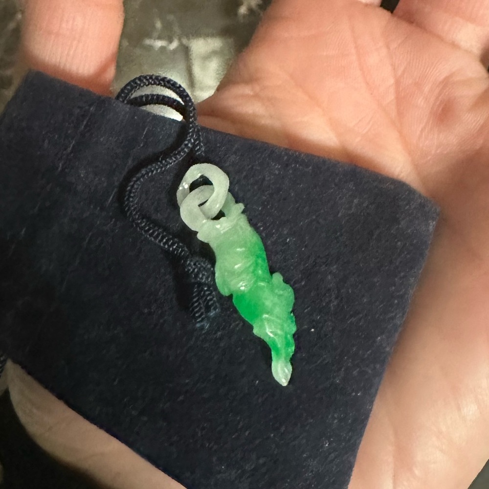 Vintage Apple Green Jade Carved Koi Fish Pendant /stone